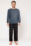 Mens Crew Neck Waffle Top & Check Flannel PJs (311289)