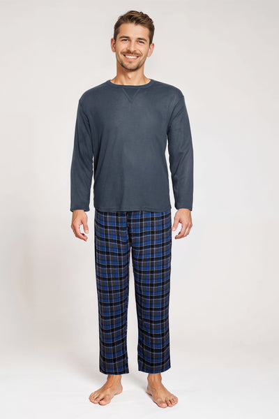 Mens Crew Neck Waffle Top & Check Flannel PJs (311289)