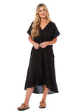 Ladies Cap Sleeve Linen Maxi-dress (4089)