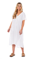 Ladies Cap Sleeve Linen Maxi-dress (4089)