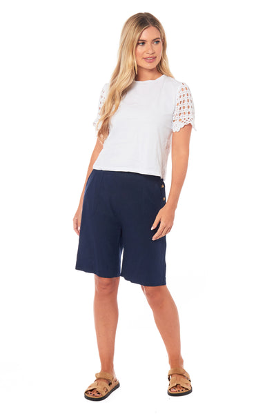 Ladies Linen Shorts with Button Up Side (4208)