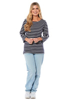 Ladies Stripe Printed Crew Neck Jersey Top (4214)