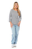 Ladies Stripe Printed Crew Neck Jersey Top (4214)