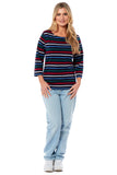 Ladies Stripe Printed Crew Neck Jersey Top (4214)