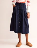 Ladies Linen Button "A" Line Midi Skirt (4293)