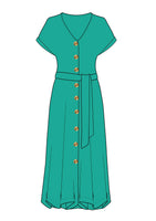 Ladies Button Linen Midi Dress (3833)