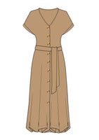 Ladies Button Linen Midi Dress (3833)