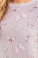 Ladies Butterfly Printed Flannel Fleece Hooded PJ Set (21790)