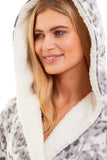 Ladies Flannel Fleece Hooded Leopard Robe (21936/21937)