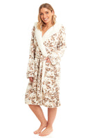 Ladies Flannel Fleece Hooded Leopard Robe (21936/21937)